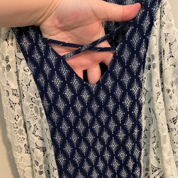 Navy blue and cream womens tank top with lace detail - Picture 4 of 4